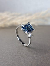 Load image into Gallery viewer, 3.00ct Vivid Blue Emerald Cut Moissanite Diamond With Side Stone Ring