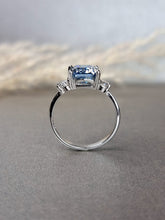 Load image into Gallery viewer, 3.00ct Vivid Blue Emerald Cut Moissanite Diamond With Side Stone Ring