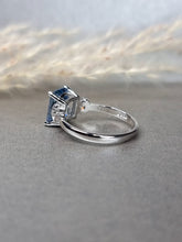 Load image into Gallery viewer, 3.00ct Vivid Blue Emerald Cut Moissanite Diamond With Side Stone Ring
