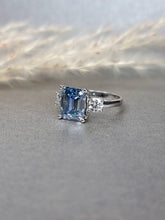 Load image into Gallery viewer, 3.00ct Vivid Blue Emerald Cut Moissanite Diamond With Side Stone Ring