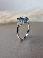 Load image into Gallery viewer, 3.00ct Vivid Blue Emerald Cut Moissanite Diamond With Side Stone Ring