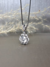 Load image into Gallery viewer, 2.00ct Round Brilliant Cut Moissanite Diamond With Wavy Halo Setting Necklace