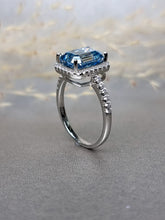 Load image into Gallery viewer, 4.00ct Emerald Cut Vivid Blue Moissanite Diamond Ring