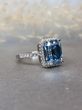 Load image into Gallery viewer, 4.00ct Emerald Cut Vivid Blue Moissanite Diamond Ring