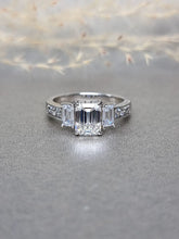 Load image into Gallery viewer, 2.00ct Emerald Cut Moissanite Diamond With Baguette Cut Side Stone Ring