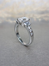 Load image into Gallery viewer, 2.00ct Emerald Cut Moissanite Diamond With Baguette Cut Side Stone Ring