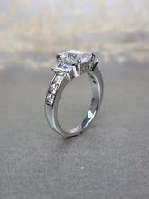 Load image into Gallery viewer, 2.00ct Emerald Cut Moissanite Diamond With Baguette Cut Side Stone Ring