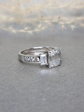 Load image into Gallery viewer, 2.00ct Emerald Cut Moissanite Diamond With Baguette Cut Side Stone Ring