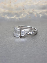 Load image into Gallery viewer, 2.00ct Emerald Cut Moissanite Diamond With Baguette Cut Side Stone Ring