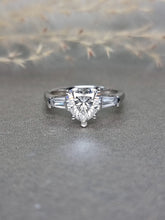 Load image into Gallery viewer, 2.00ct Heart Shape Moissanite Diamond With Baguette Side stone Ring