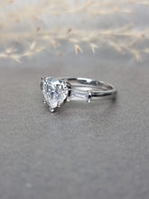 Load image into Gallery viewer, 2.00ct Heart Shape Moissanite Diamond With Baguette Side stone Ring