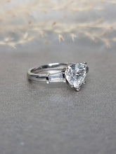 Load image into Gallery viewer, 2.00ct Heart Shape Moissanite Diamond With Baguette Side stone Ring