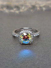 Load image into Gallery viewer, 2.00ct Round Brilliant Cut Rainbow Moissanite Diamond With Halo Side Stone Ring
