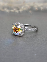 Load image into Gallery viewer, 2.00ct Round Brilliant Cut Rainbow Moissanite Diamond With Halo Side Stone Ring