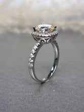 Load image into Gallery viewer, 2.00ct Round Brilliant Cut Rainbow Moissanite Diamond With Halo Side Stone Ring