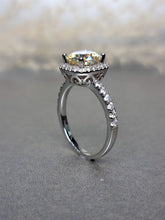 Load image into Gallery viewer, 2.00ct Round Brilliant Cut Rainbow Moissanite Diamond With Halo Side Stone Ring