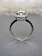 Load image into Gallery viewer, 2.00ct Round Brilliant Cut Rainbow Moissanite Diamond With Halo Side Stone Ring