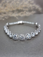 Load image into Gallery viewer, 1.00ct x 3pcs, 0.50ct x 12pcs, 0.10ct x 14pcs Round Brilliant Cut Moissanite Diamond With Halo Side Stone Tennis Bracelet