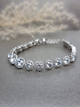 Load image into Gallery viewer, 1.00ct x 3pcs, 0.50ct x 12pcs, 0.10ct x 14pcs Round Brilliant Cut Moissanite Diamond With Halo Side Stone Tennis Bracelet