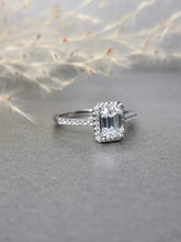 Load image into Gallery viewer, 1.00ct Emerald Cut Moissanite Diamond Halo Ring