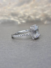 Load image into Gallery viewer, 2.00ct Emerald Cut Moissanite Diamond With Side Stone Halo Ring