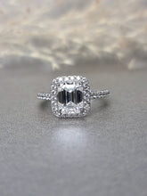 Load image into Gallery viewer, 2.00ct Emerald Cut Moissanite Diamond With Side Stone Halo Ring