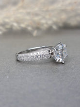 Load image into Gallery viewer, 2.00ct Round Brilliant Moissanite Diamond With Side Stone Pave Ring