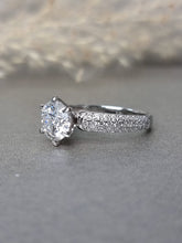 Load image into Gallery viewer, 2.00ct Round Brilliant Moissanite Diamond With Side Stone Pave Ring