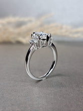 Load image into Gallery viewer, 2.50ct Duchess Cut Moissanite Diamond , 0.15ct Emerald Cut Side Lab Grown Moissanite Ring