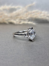 Load image into Gallery viewer, 2.50ct Duchess Cut Moissanite Diamond , 0.15ct Emerald Cut Side Lab Grown Moissanite Ring