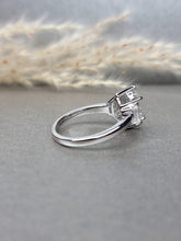 Load image into Gallery viewer, 2.50ct Duchess Cut Moissanite Diamond , 0.15ct Emerald Cut Side Lab Grown Moissanite Ring