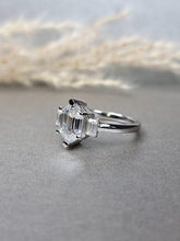 Load image into Gallery viewer, 2.50ct Duchess Cut Moissanite Diamond , 0.15ct Emerald Cut Side Lab Grown Moissanite Ring