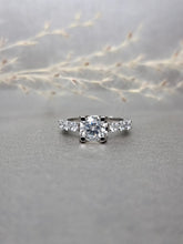 Load image into Gallery viewer, 1.00ct Round Brilliant Cut Moissanite Diamond With Side Stone Ring