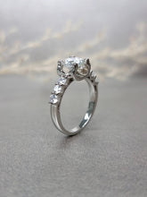 Load image into Gallery viewer, 1.00ct Round Brilliant Cut Moissanite Diamond With Side Stone Ring