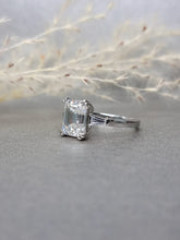 Load image into Gallery viewer, 3.00ct Emerald Cut Moissanite Diamond With Tapered Side Stone Classic Ring