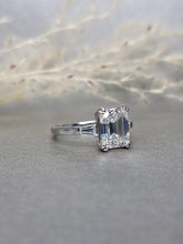 Load image into Gallery viewer, 3.00ct Emerald Cut Moissanite Diamond With Tapered Side Stone Classic Ring