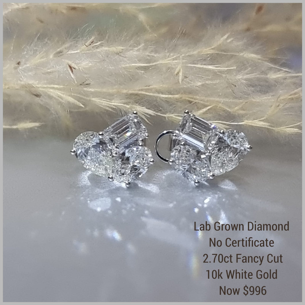 2.70ct Fancy Cut Lab Grown Diamond 10k White Gold Ear Studs