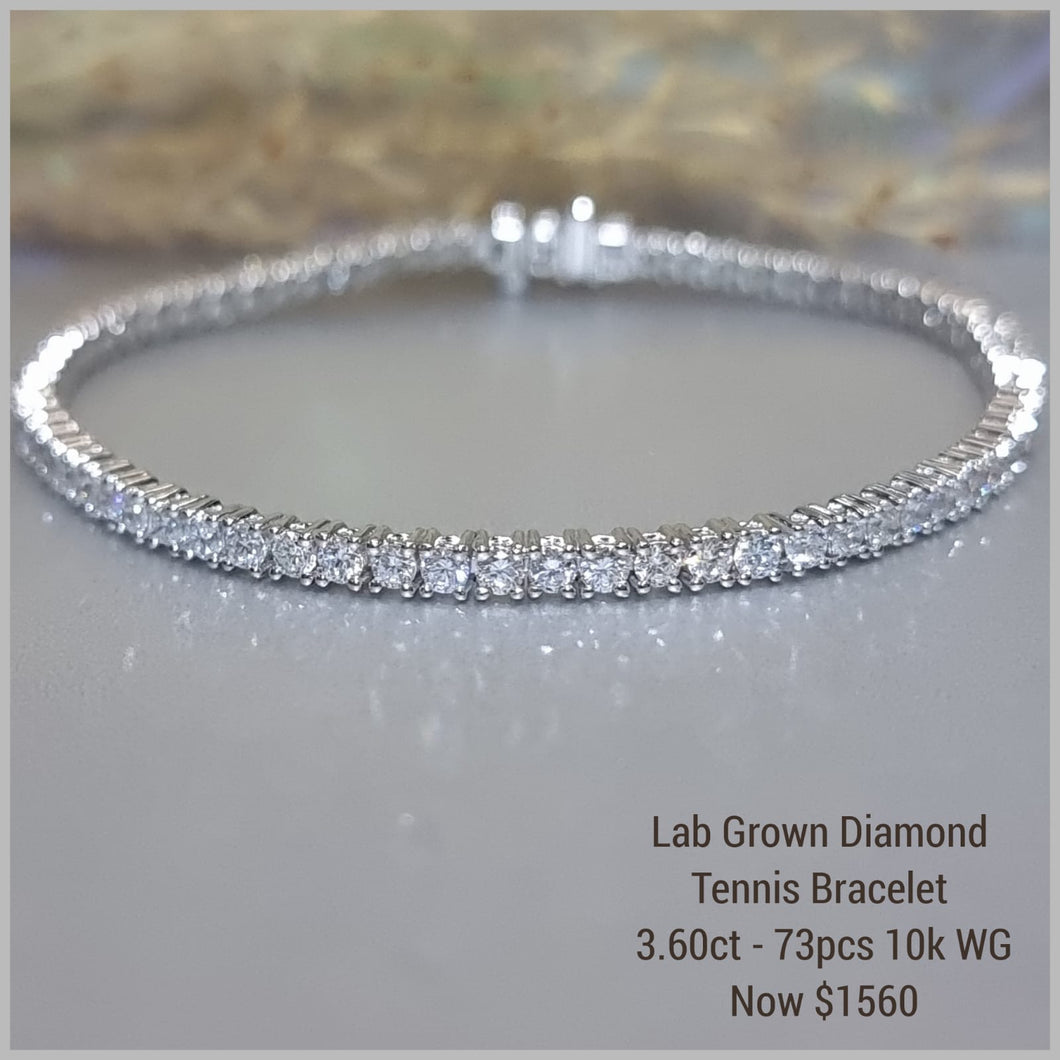 3.60ct Lab Grown Diamond Tennis Bracelet 10k White Gold
