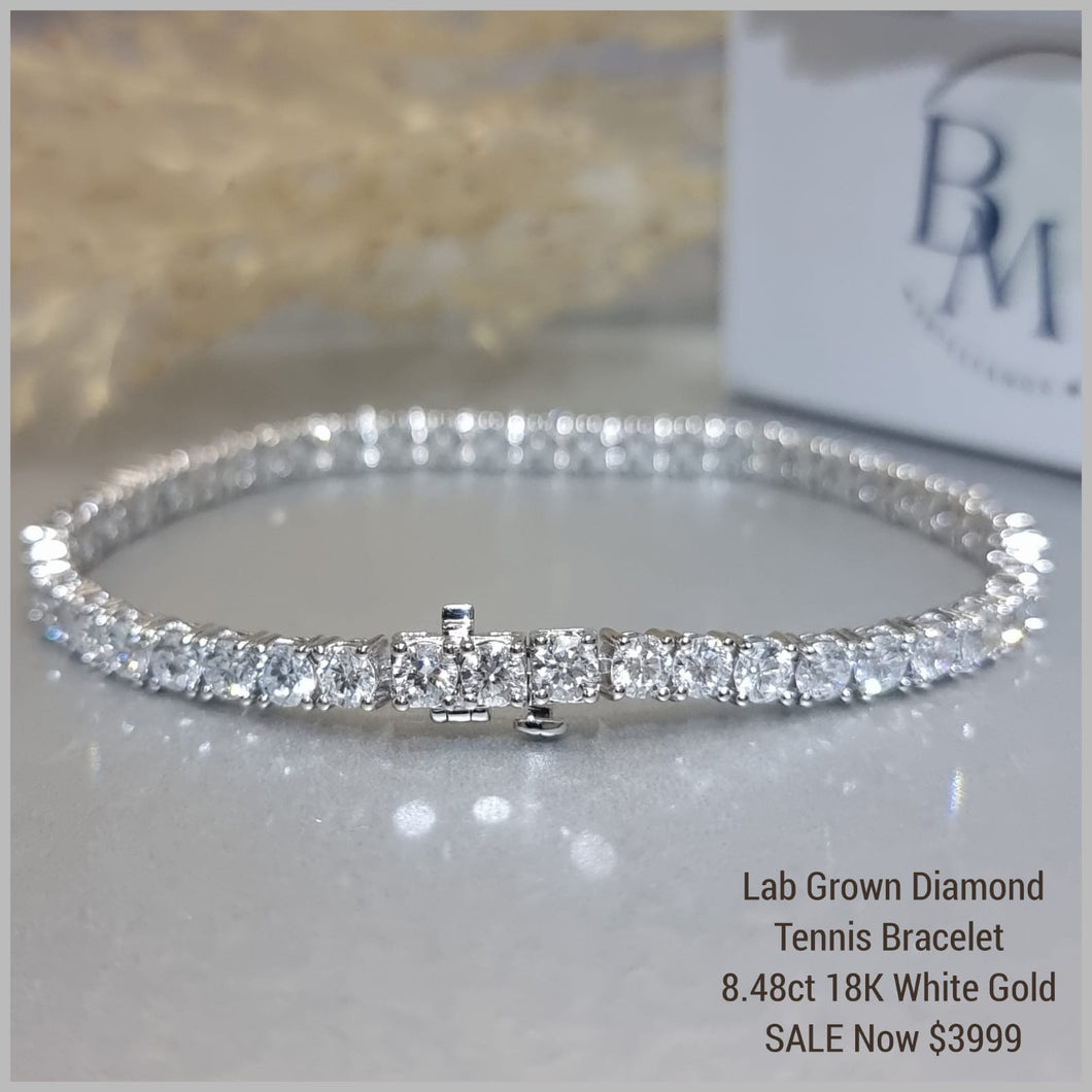 8.48ct Lab Grown Diamond Tennis Bracelet 18k White Gold
