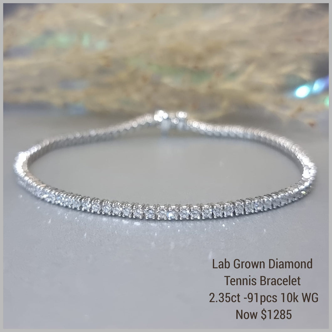 2.35ct Lab Grown Diamond Tennis Bracelet 10k White Gold