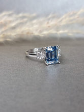 Load image into Gallery viewer, 3.00ct Vivid Blue Emerald Cut Moissanite Diamond With Side Stone Ring
