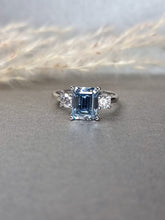Load image into Gallery viewer, 3.00ct Vivid Blue Emerald Cut Moissanite Diamond With Side Stone Ring

