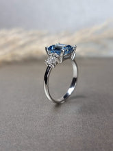 Load image into Gallery viewer, 3.00ct Vivid Blue Emerald Cut Moissanite Diamond With Side Stone Ring
