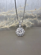 Load image into Gallery viewer, 2.00ct Round Brilliant Cut Moissanite Diamond With Wavy Halo Setting Necklace
