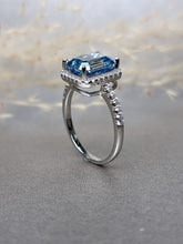 Load image into Gallery viewer, 4.00ct Emerald Cut Vivid Blue Moissanite Diamond Ring
