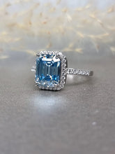 Load image into Gallery viewer, 4.00ct Emerald Cut Vivid Blue Moissanite Diamond Ring
