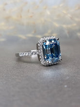 Load image into Gallery viewer, 4.00ct Emerald Cut Vivid Blue Moissanite Diamond Ring
