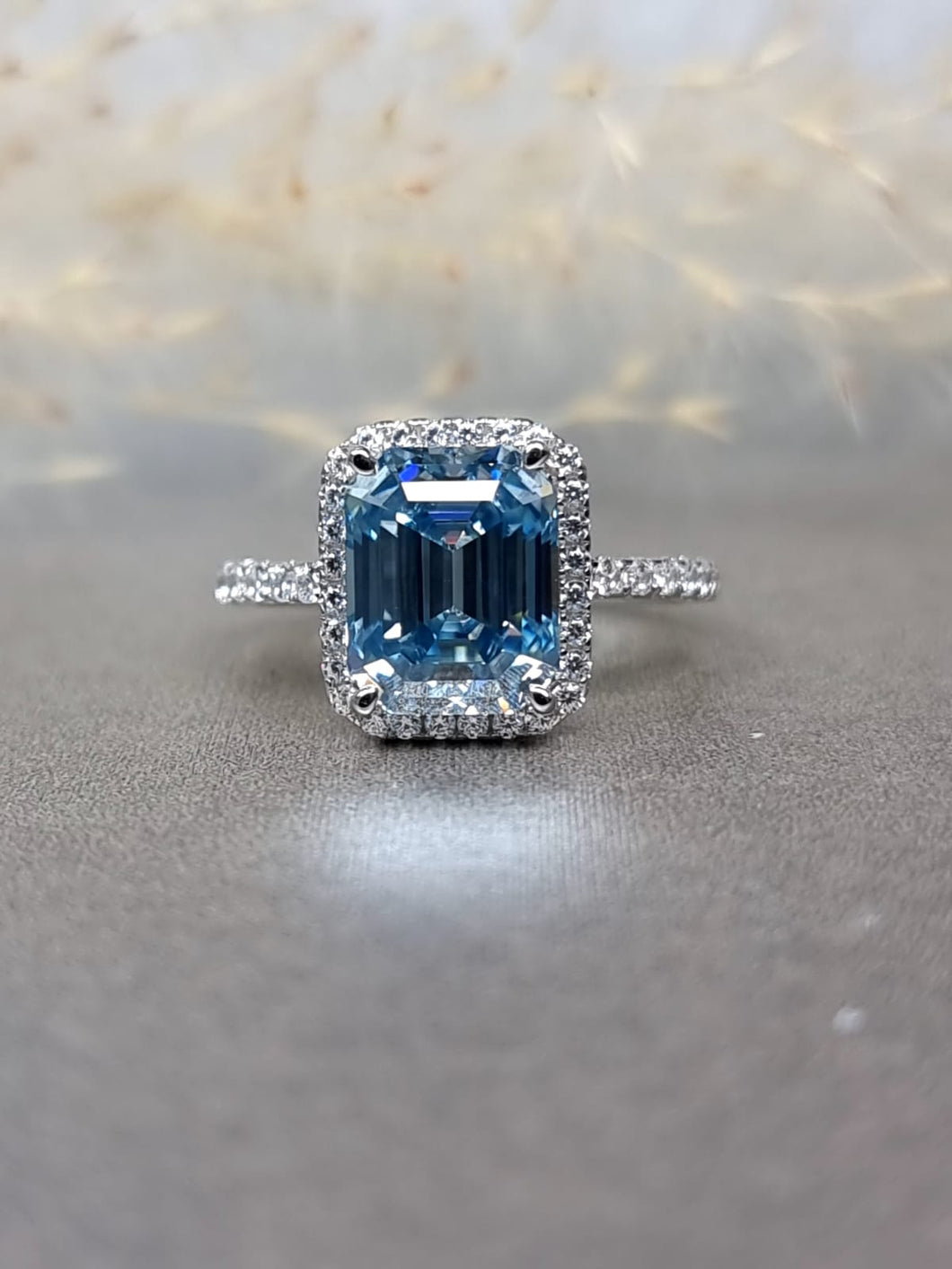 4.00ct Emerald Cut Vivid Blue Moissanite Diamond Ring