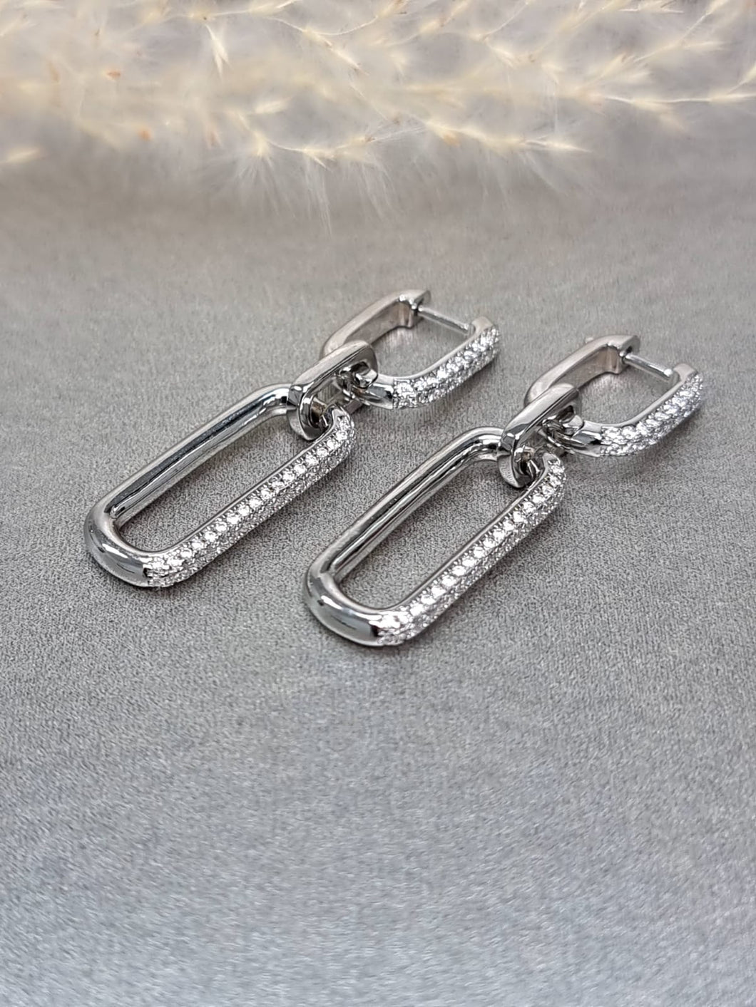 Moissanite Pave Setting Double Hoop Dangling Earring