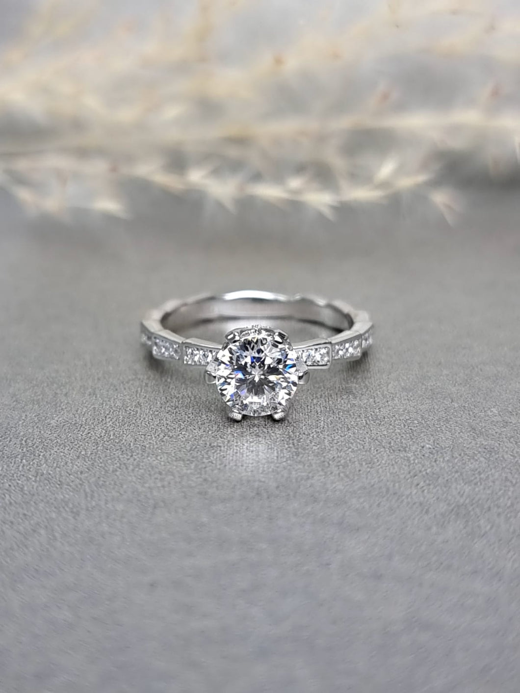 1.00ct Round Brilliant Cut Moissanite Diamond With Side Stone Ring